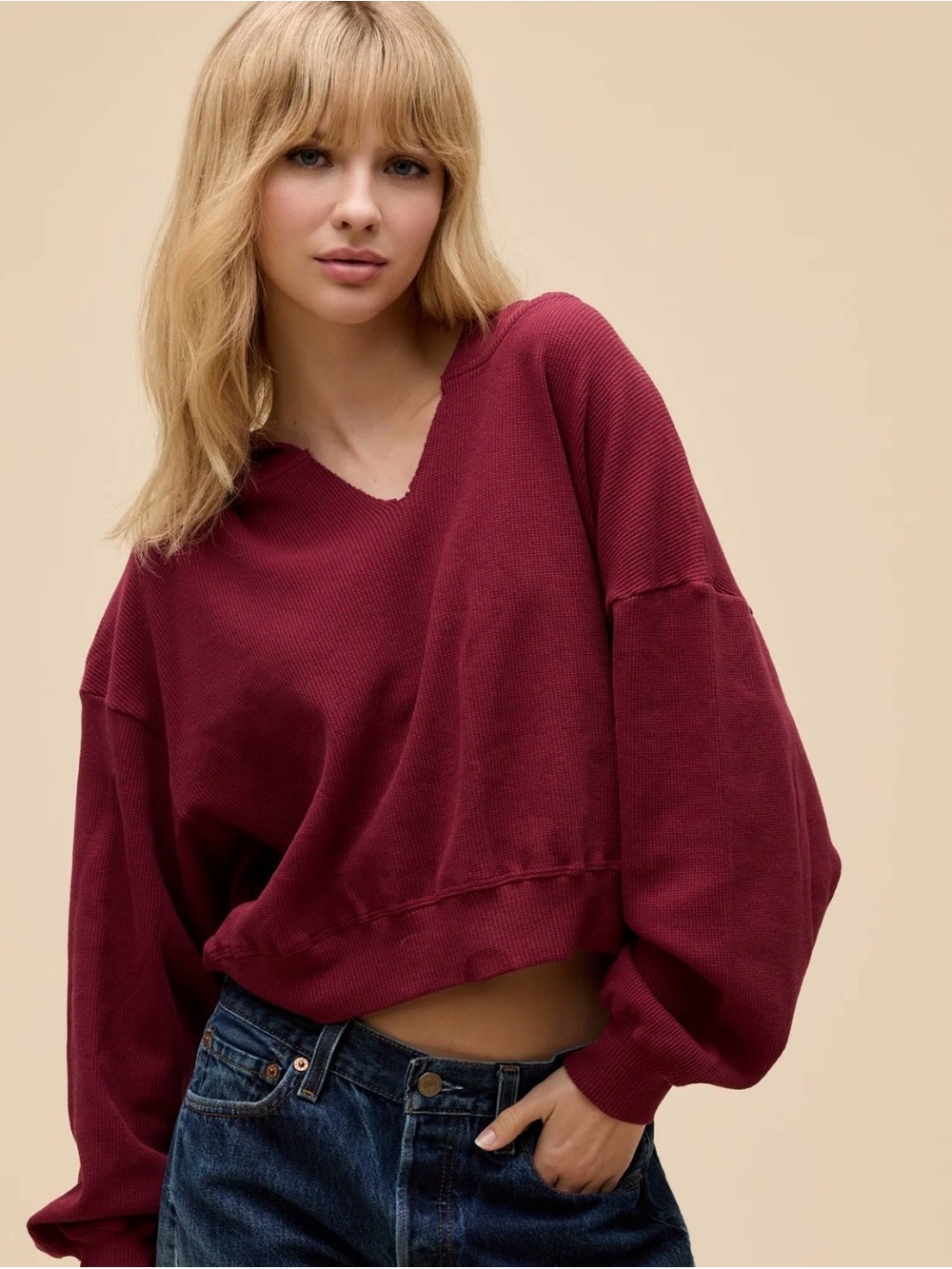 Daydreamer Solid Thermal Meet & Greet Hoodie in Burgandy